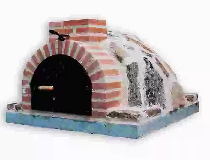 Horno de piedra de musgo y ladrillo